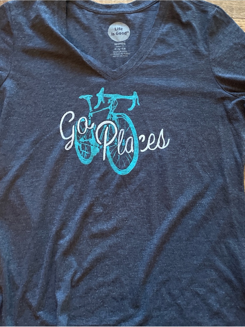 Life is Good Tee - Teal & White size small